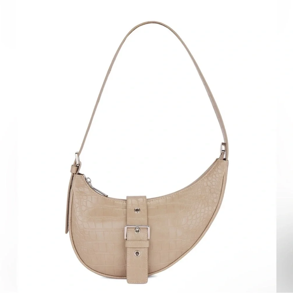 8 other reasons Crescent Buckle Bag in Tan Elegant Tan Croc-Embossed Women's Bag
